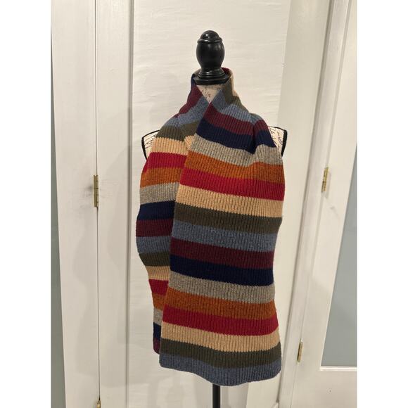 GAP 100% Lambswool Multicolor Scarf Striped Colorblock Fall Tones  59Inches - Picture 2 of 10